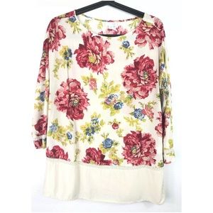 J Jill 3/4 Sleeve Loose Fit Floral Top Spring